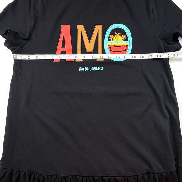 Farm Rio for Anthropologie Tiered T-Shirt Amo Maxi Dress Size Medium Black - Picture 11 of 14